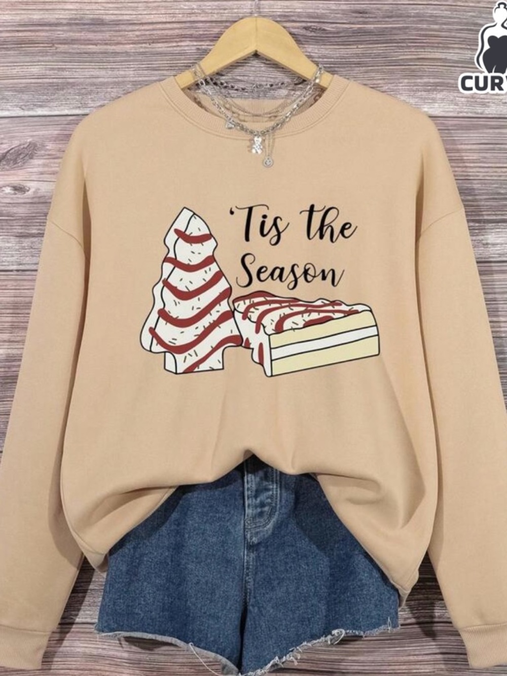 New Christmas Tree Cake Season Cozy Round tan crewneck sweatshirt sz 2XL